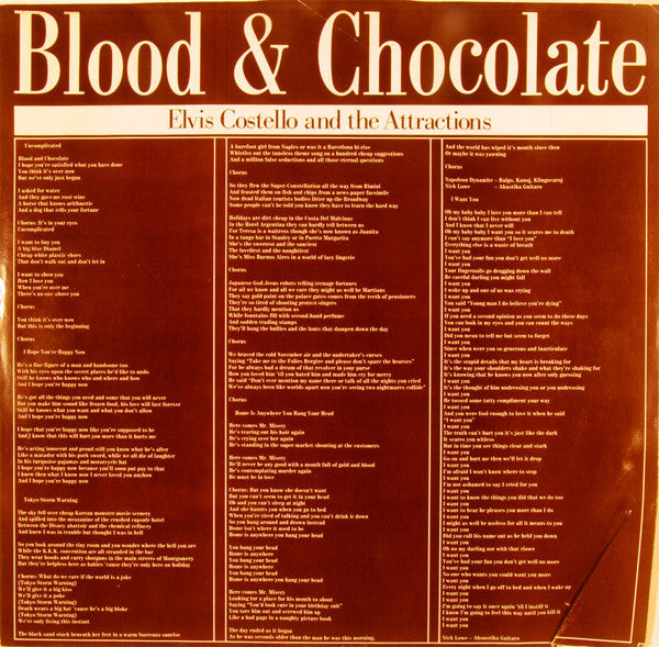 Elvis Costello & The Attractions : Blood & Chocolate (LP, Album, Car)
