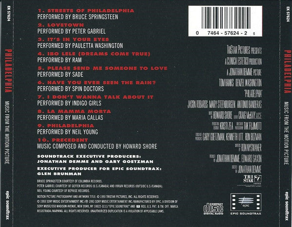 Various : Philadelphia (Music From The Motion Picture) (CD, Album, Pit)