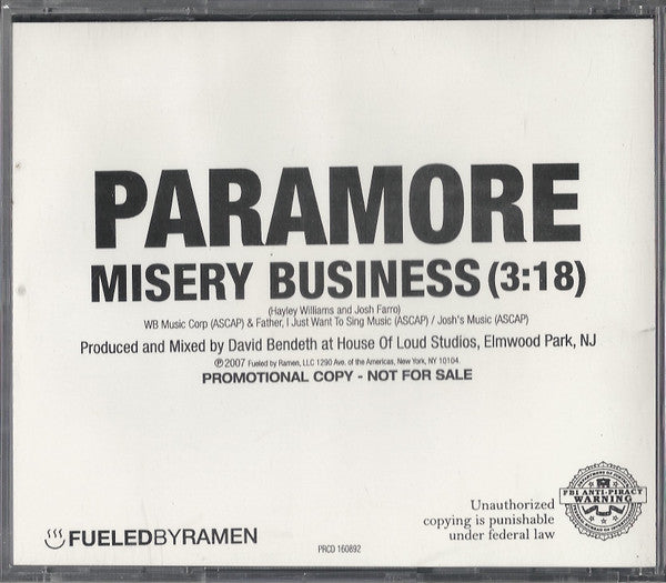 Paramore : Misery Business (CD, Single, Promo)