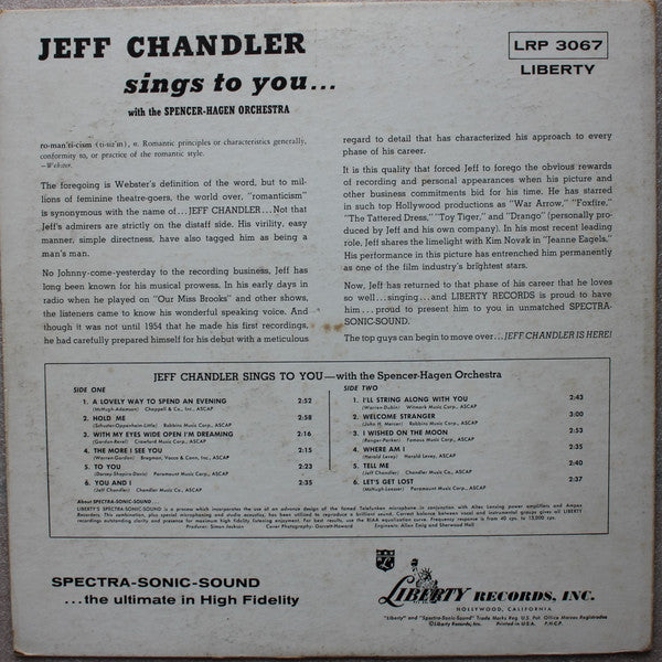 Jeff Chandler (4) With The Spencer-Hagen Orchestra : Sings To You (LP, Album)