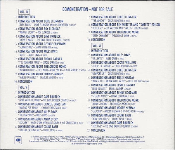 Various : Columbia Jazz Masterpieces Radio Show/Volume IV-VI Hosted By Dave Brubeck Volume V (3xCD, Comp, Mono, Promo, RM)