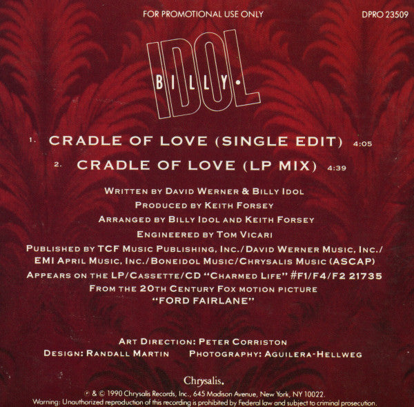 Billy Idol : Cradle Of Love (CD, Single, Promo)