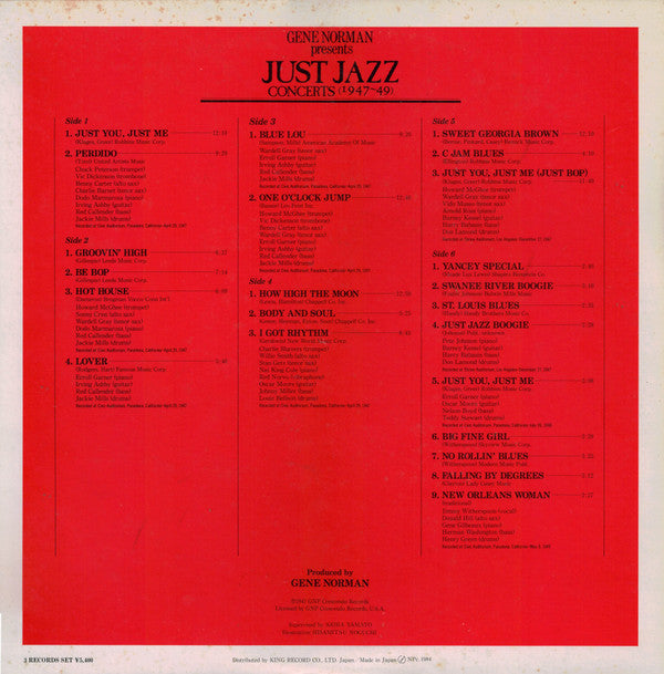 Various : Gene Norman Presents Just Jazz Concerts (1947-49) (3xLP, Comp, Mono)