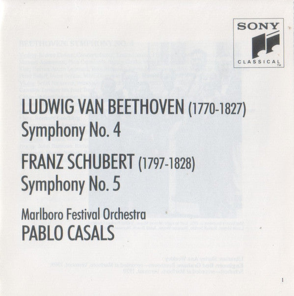 Ludwig van Beethoven / Franz Schubert - Pablo Casals, Marlboro Festival Orchestra : Symphony No. 4 / Symphony No. 5 (CD, Album, RP)