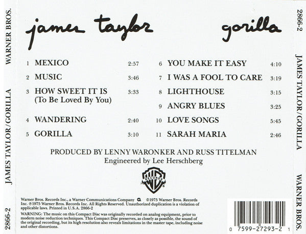 James Taylor (2) : Gorilla (CD, Album, RE)