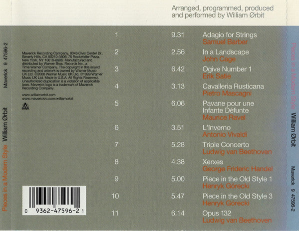 William Ørbit* : Pieces In A Modern Style (CD, Album, WEA + CD, Single, WEA)