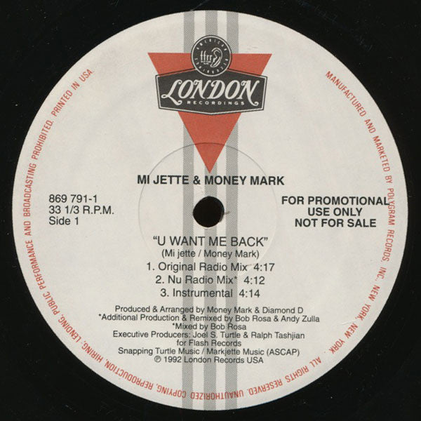 Mi Jette & Money Mark (2) : U Want Me Back (12", Promo)