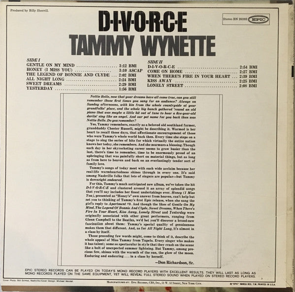 Tammy Wynette : D-I-V-O-R-C-E (LP, Album, Ter)