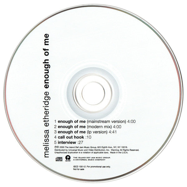Melissa Etheridge : Enough Of Me (CD, Single, Promo)