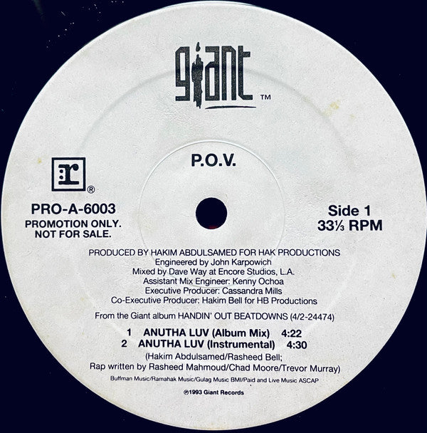 P.O.V. : Anutha Luv (12", Promo)