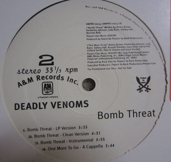 Deadly Venoms : One More To Go / Bomb Threat (12", Promo)