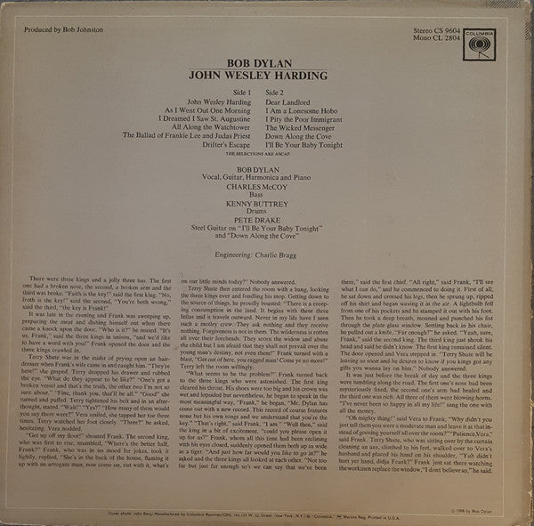 Bob Dylan : John Wesley Harding (LP, Album, Pit)