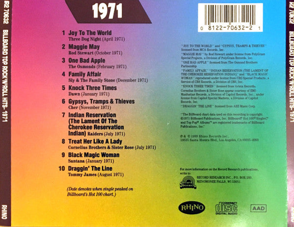 Various : Billboard Top Rock'N'Roll Hits - 1971 (CD, Comp, RP)