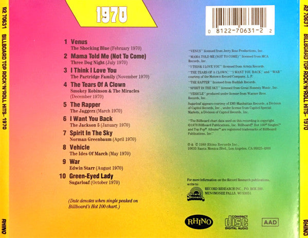 Various : Billboard Top Rock'n'Roll Hits - 1970 (CD, Comp, RM, RP)