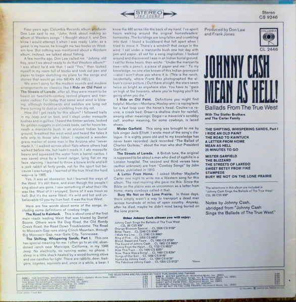 Johnny Cash : Mean As Hell! - Ballads From The True West (LP, Album, Pit)