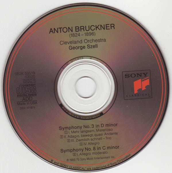 Anton Bruckner, The Cleveland Orchestra, George Szell : Symphonies No. 3 & No. 8 (2xCD, Comp, RM)