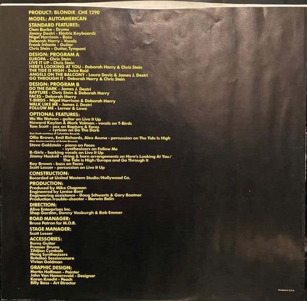 Blondie : AutoAmerican (LP, Album, Ter)