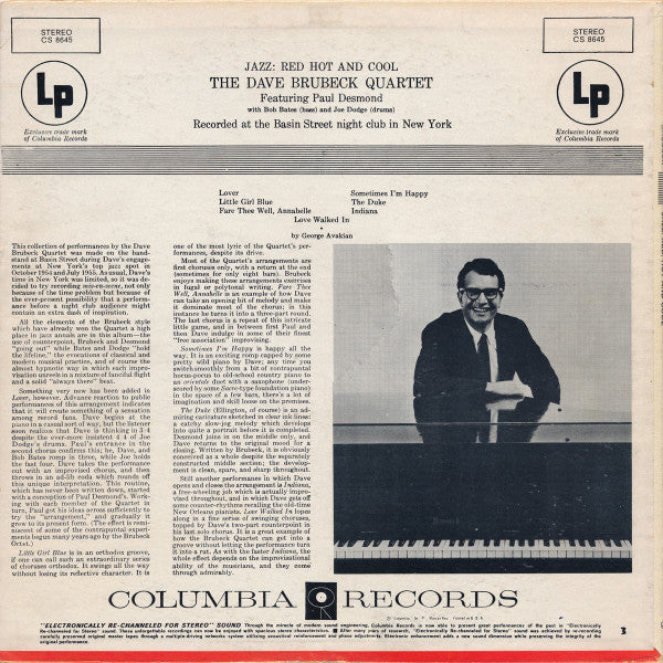 The Dave Brubeck Quartet : Jazz: Red Hot And Cool (LP, Album, RE)