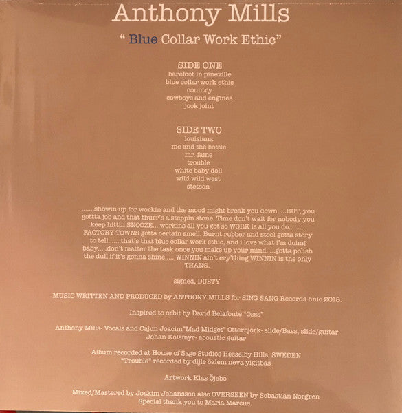 Anthony Mills : Blue Collar Work Ethic (LP, Album, Ltd, Blu)