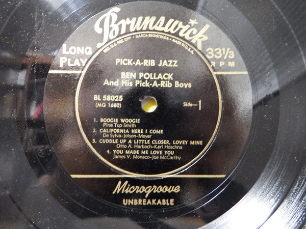 Ben Pollack And His Pick-A-Rib Boys : Pick-A-Rib Jazz (10", Comp)