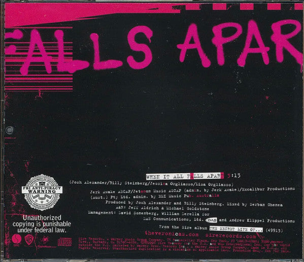 The Veronicas : When It All Falls Apart (CD, Single, Promo)