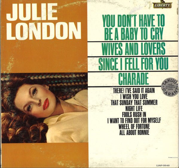 Julie London : You Don't Have To Be A Baby To Cry (LP, Album, Mono)