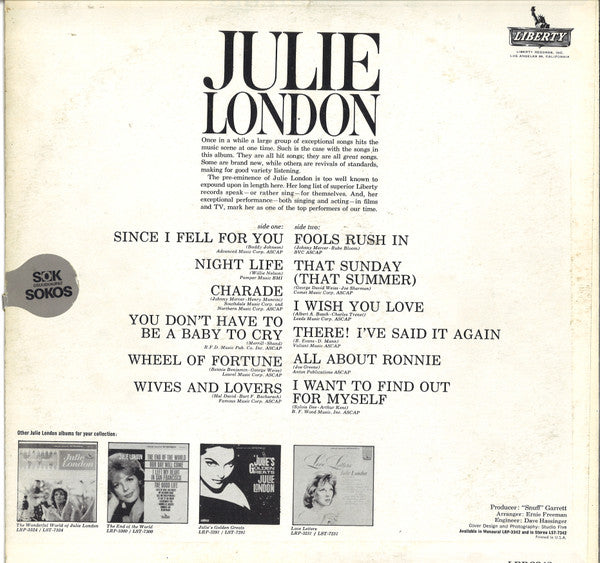 Julie London : You Don't Have To Be A Baby To Cry (LP, Album, Mono)
