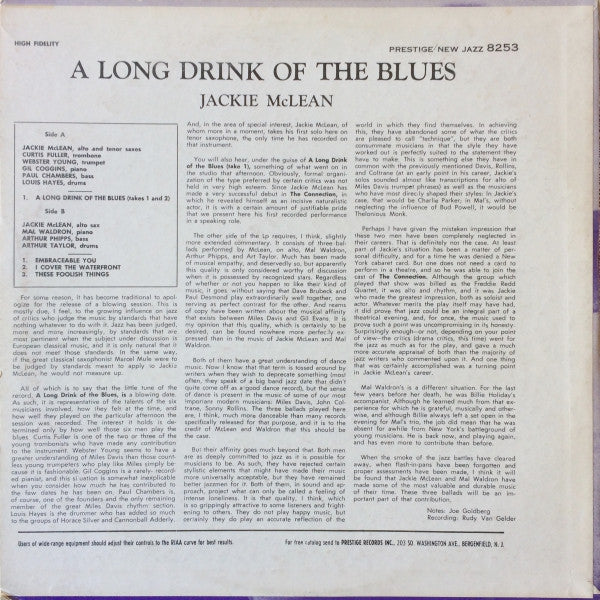 Jackie McLean : A Long Drink Of The Blues (LP, Album, Mono, RE)
