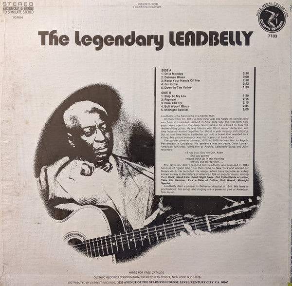 Leadbelly : The Legendary Leadbelly (LP, Comp)