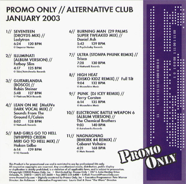 Various : Promo Only // Alternative Club January 2003 (CD, Comp, Promo)