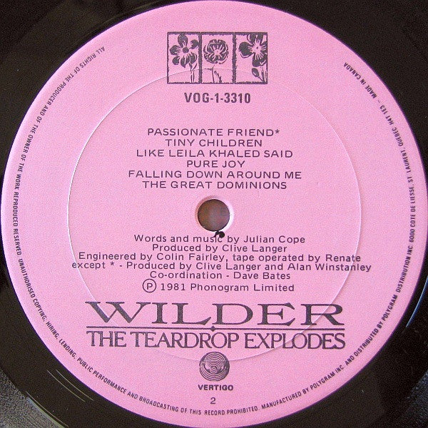 The Teardrop Explodes : Wilder (LP, Album)