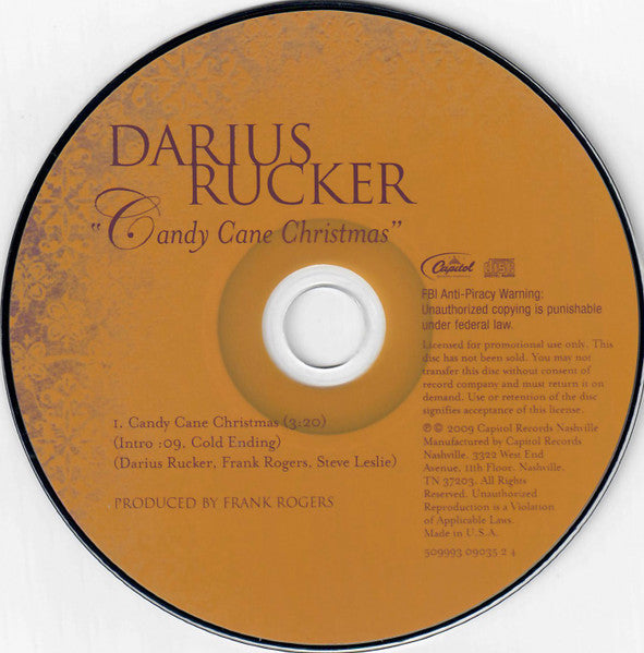 Darius Rucker : Candy Cane Christmas (CD, Single, Promo)