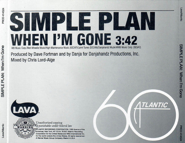 Simple Plan : When I'm Gone (CD, Single, Promo)