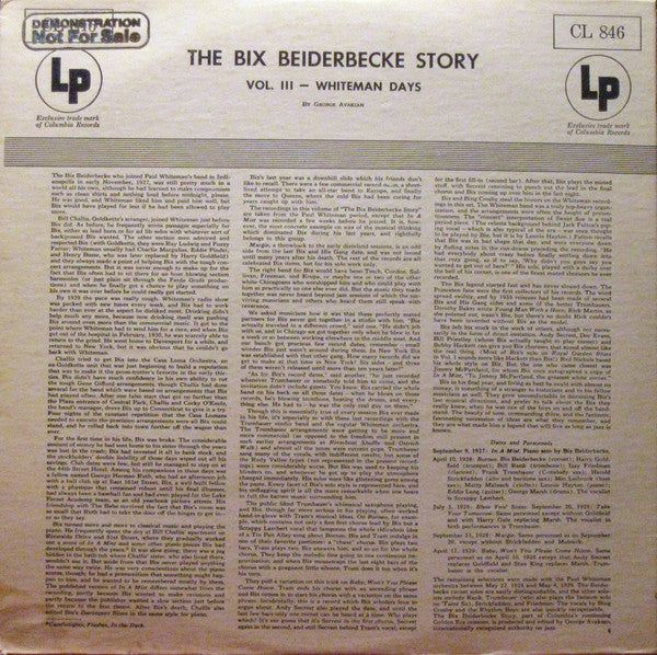 Bix Beiderbecke : The Bix Beiderbecke Story / Volume 3 - Whiteman Days (LP, Comp, RE, Ter)