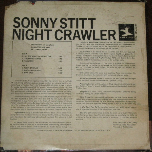 Sonny Stitt With Don Patterson : Night Crawler (LP, Album, Mono)