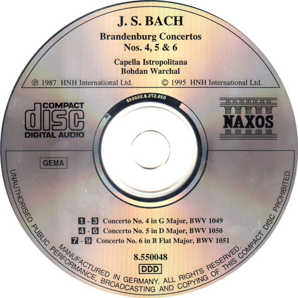 Johann Sebastian Bach / Capella Istropolitana / Bohdan Warchal : Brandenburg Concertos Nos. 4, 5 & 6 (CD)
