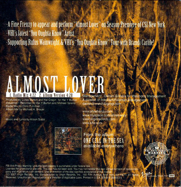 A Fine Frenzy : Almost Lover (CD, Single, Promo, Car)