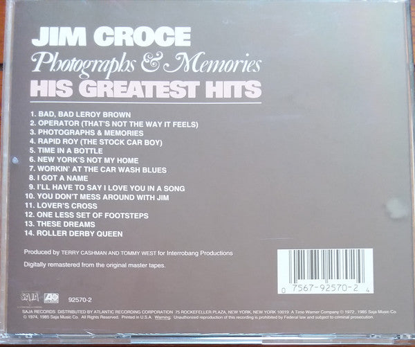 Jim Croce : Photographs & Memories: His Greatest Hits (CD, Comp, RE, RM)