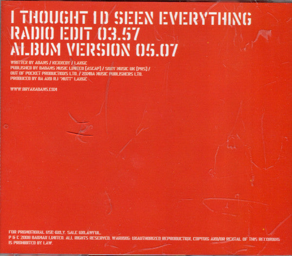 Bryan Adams : I Thought I'd Seen Everything (CD, Single, Promo)