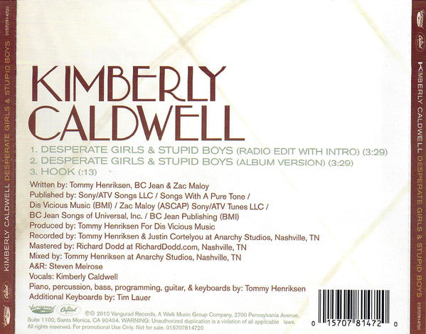 Kimberly Caldwell : Desperate Girls & Stupid Boys (CD, Single, Promo)