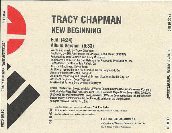Tracy Chapman : New Beginning (CD, Single, Ltd, Promo)