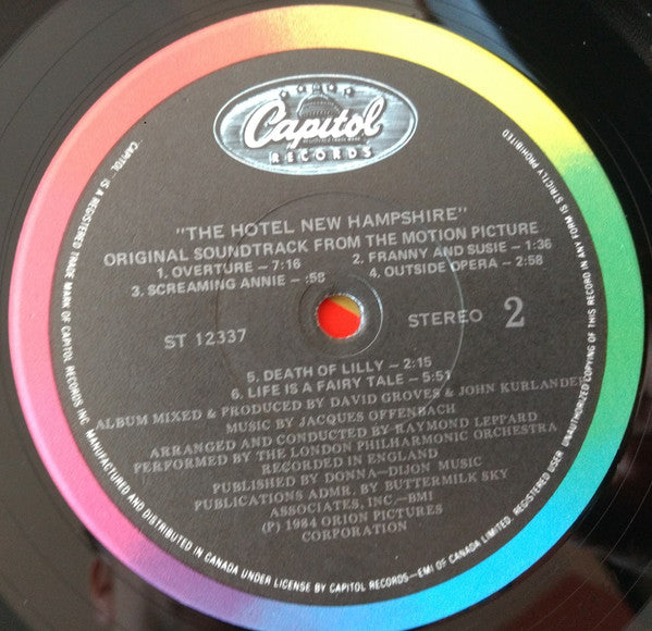 Jacques Offenbach : The Hotel New Hampshire (Original Soundtrack From The Motion Picture) (LP, Album)