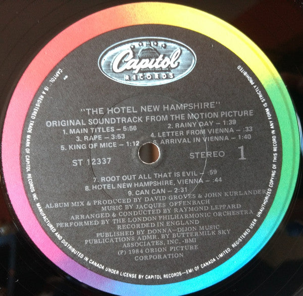 Jacques Offenbach : The Hotel New Hampshire (Original Soundtrack From The Motion Picture) (LP, Album)