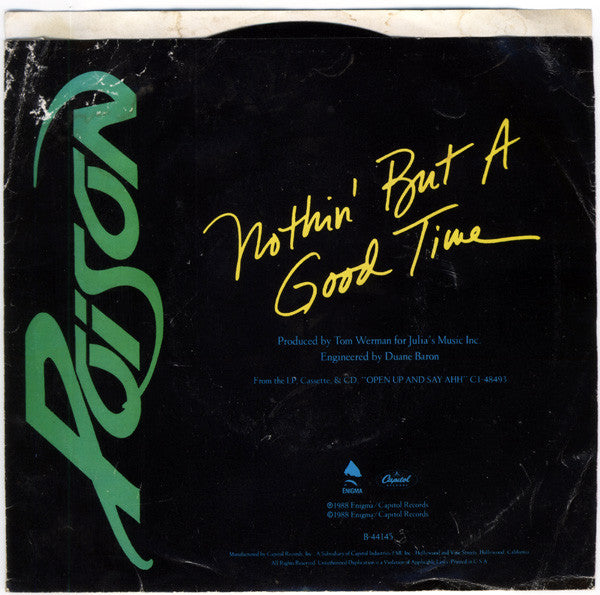 Poison (3) : Nothin' But A Good Time (7", All)