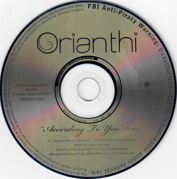 Orianthi : According To You (CD, Single, Promo)