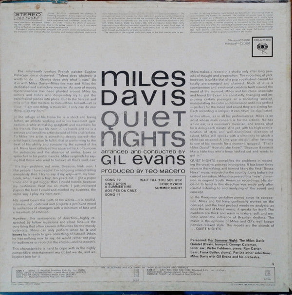 Miles Davis : Quiet Nights (LP, Album, Ter)