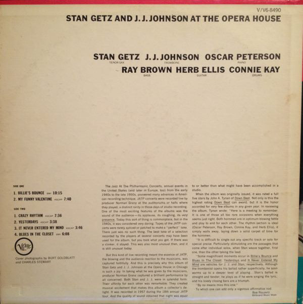 Stan Getz And J.J. Johnson : At The Opera House (LP, Album, RE)