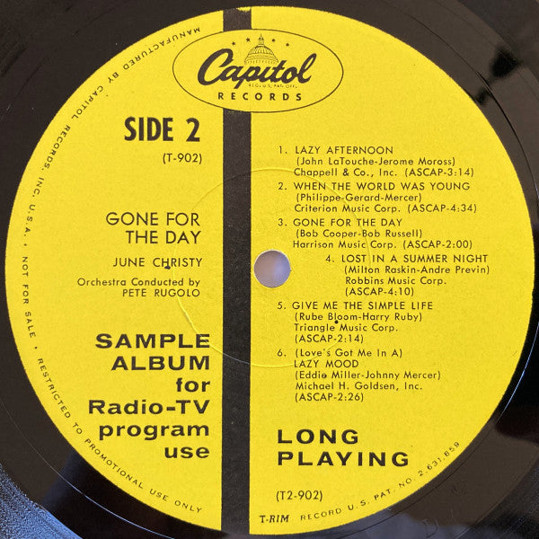 June Christy : Gone For The Day (LP, Album, Mono, Promo, Scr)