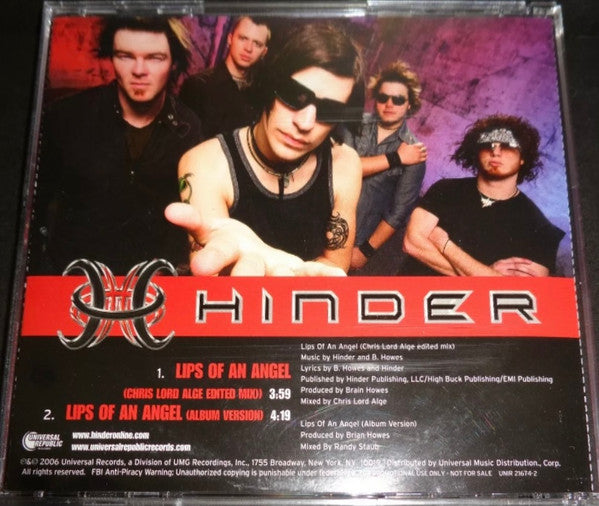 Hinder (2) : Lips Of An Angel (CD, Single, Promo)