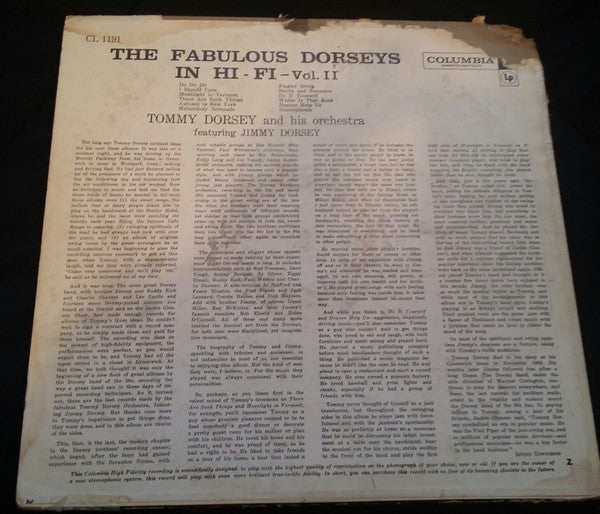 Tommy Dorsey And His Orchestra Featuring Jimmy Dorsey : The Fabulous Dorseys In Hi-Fi Volume II (LP, Album, Mono)
